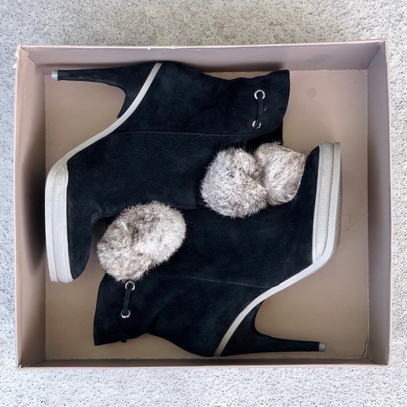 BCBGMAXAZRIA Perry Fur Pom High-heel Ankle Bootie - Picture 7 of 9